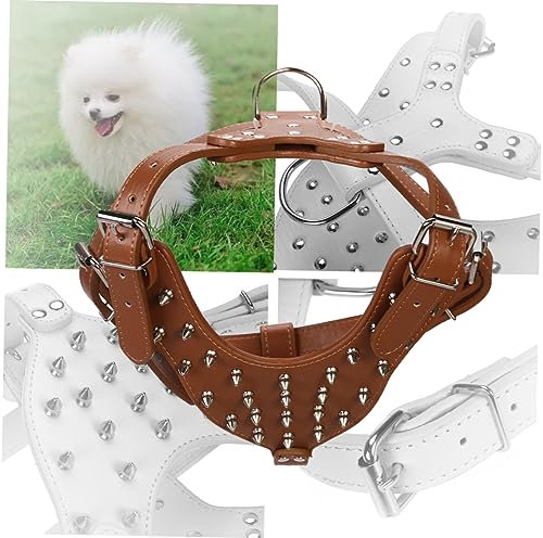 POPETPOP Spike-Studded Pu-hundegeschirr Für Verstellbar Atmungsaktiv Braun Für Einen Brustumfang Halsumfang Für Hunde