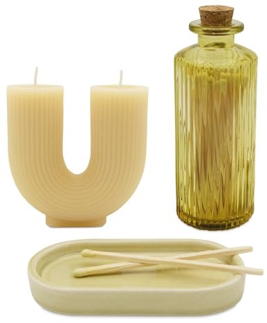 U Design - Vela con bandeja esmaltada y cerillas en tarro de cristal, color amarillo