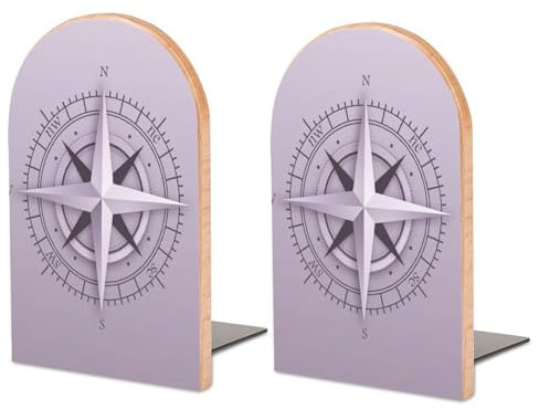 Stil 4 Kompass 3D-Symbol Große Buchstützen aus Holz für Regale Rutschfester Bücherständer für Zuhause Büro Schule Stabile Buchhalter für schwere Bücher 1 Paar