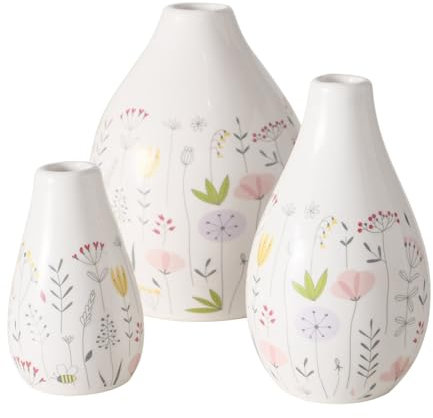 3 x Vase Florina Höhe 7,5 cm - 12 cm Steingut, Glanz, Grün, Hellrosa, Weiß