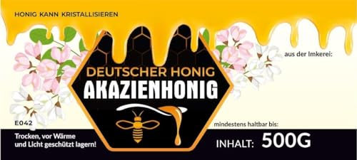 4Bee Etiketten für Akazienhonig Einmachglas - Etikett 100 Stück / 1 Pack - Maß: 116x50mm - Imkerei - Selbstgemachte Honige - Natürliche Lebensmittel - Landwirtschaftliche Produkte
