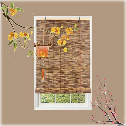 Lichtdurchlässig Sichtschutz Raffrollo Outdoor Wetterfest Bambus-Rollo Rollläden Bambusrollo Für Terrasse 70 90 100 120 150 160 180cm Breite Garten-Sonnenschutz Jalousie Decken- Oder Wandmontage (Far