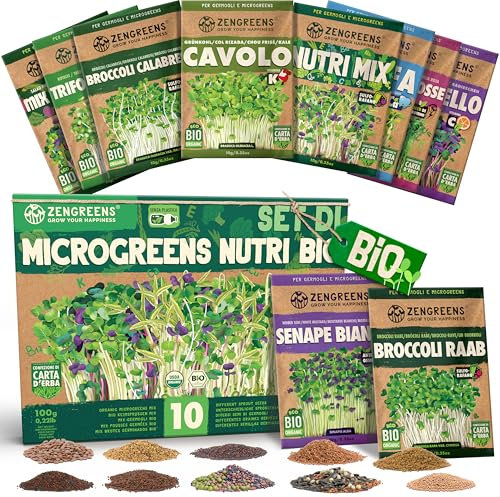 ZenGreens® - Semi di germogli bio set nutri-mix - 10 varietà - facile coltivazione in vaso o vassoio per semi - mix di microgreens - set da 10