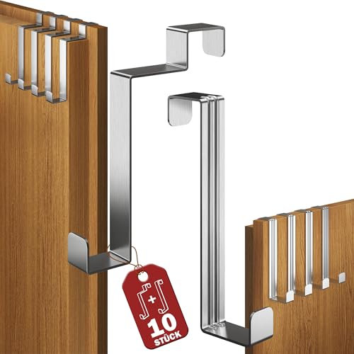 Menz Türhaken zum Einhängen, 10 Stück Edelstahl-Set - 5 x Standard Kleiderhaken Tür + 5 x Türhaken Innenseite, individuell verwendbar, stabile Türgarderobe, Türhakenleiste