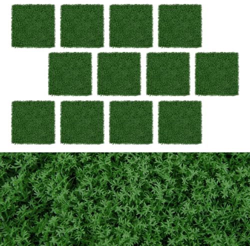 COSTWAY 12 STK. Pflanzenwand, 50,5 x 50,5 cm, künstliche Mooswand miteinander verbindbar, Sichtschutzhecke für Garten, Hof, Balkon, Zuhause