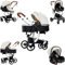 Veitoalioy PU-Leder Kinderwagen 3 in 1, Bequemer Multifunktionaler Kombikinderwagen 3 in 1 Komplettset, Aluminium Hohe Landschaft Babywagen, Faltbarer Kinderwagen Set (518 White)