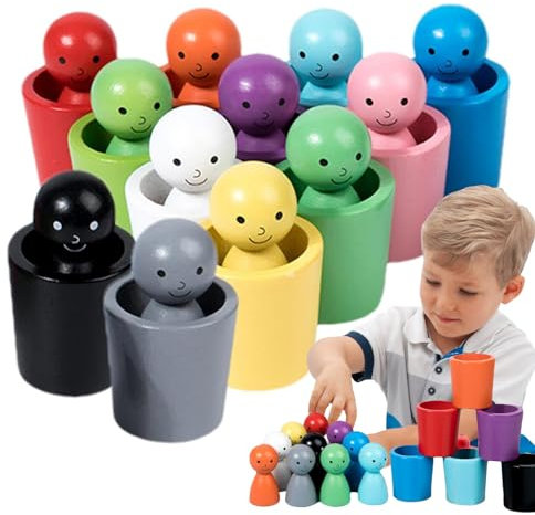 Color Sorting Cups, Color Matching Playset, Toddler Learning Toys, Wooden Sorting Game for 1-5 Years Olds, Stacking Cups For Baby Early Education Preschool