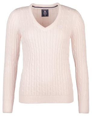 Ladies V Neck Cable Knit Jumper Womens Chunky Knitted Jumper Pullover Sweater (UK, Numeric, 10, Regular, Regular, Soft Pink)