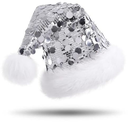 CITÉTOILE Weihnachtsmütze für Erwachsene, Deluxe Velours Nikolausmütze mit Soft Liner, Plüschkrempe Weihnachtsmann Santa Nikolaus Mütze mit Golden Pailletten Schneeflocke für Männer Frauen