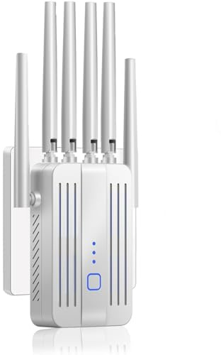 Répéteur WiFi, Amplificateur WiFi, Repeteur WiFi, 6 Antennes, WiFi Extender, Répéteur/AP Mode, Couverture Complète à 360°, Couverture Jusqu'à 300 m², pour la Maison et Le Bureau, Installation Facile