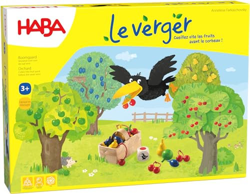 HABA-Le Verger - Jeu de Société pour Enfant - Grand Plateau de Jeu - Jeu en Bois Educatif et Coopératif - Développe l’Imagination et la Motricité - 1 à 8 Joueurs - 3 Ans - 3170