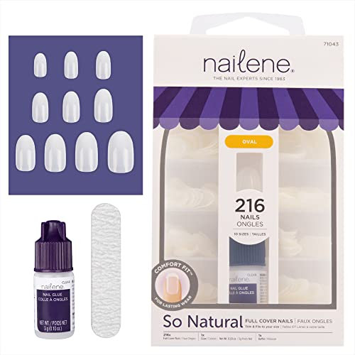 Nailene So Natural Full Cover Nail Tips (12 sizes), with glue