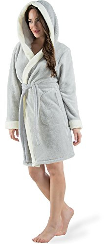 CelinaTex XS-XXXL Bademantel Kapuze zweifarbig kurz seitliche Eingrifftaschen Damen Sherpa Kuschelfleece Morgenmantel, Sauna, Spa, Pool, Bad, flauschig und komfortabel - OEKO-TEX Kos