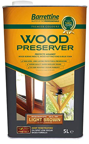 Barrettine Wood Preserver (Light Brown, 5L) - UV Fade Resistant, Durable & Water Repellent Premier Wood Preserver, Deep Penetrating, Low Odour & Oil Based, Suitable for Outdoor & Indoor Use