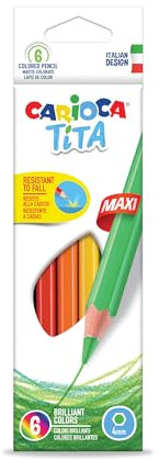 CARIOCA Maxi TITA, Matite Colorate, Set di Matite Maxi in Resina Esagonali, Pastelli per Bambini e Adulti, Ideali per Disegnare e Colorare, Scrittura Morbida, Colori Assortiti, 6 Pezzi