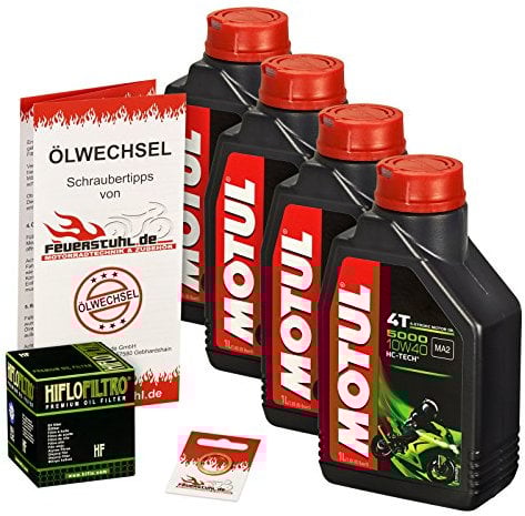 Motul 10W-40 Öl + HiFlo Ölfilter für Yamaha XT 1200 Z/ZE Super Tenere/Worldcrosser, DP01 DP04 - Ölwechselset inkl. Motoröl, Filter, Dichtring