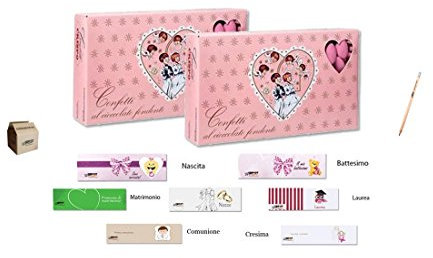 CRISPO CONFETTI AL CIOCCOLATO FONDENTE ROSA 2 KG + 100 BIGLIETTINI BOMBONIERE