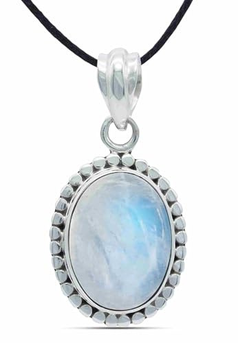 mantraroma Kettenanhänger 925 Silber Mondstein weißer Stein schimmer Edelstein Kettenanhänger Damen Sterling Silber Halskette Anhänger Geschenk (MAH-123-04)