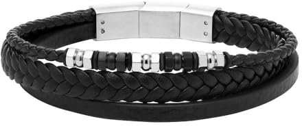 Unique Schwarzes Lederarmband, mehrreihig