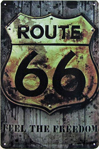 Blechschild 20x30cm gewölbt Route 66 Feel The Freedom Amerika Vintage Deko Geschenk Schild