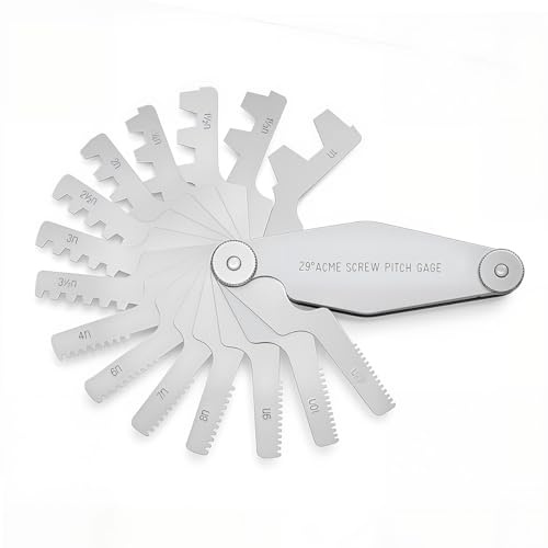 PLAXCON 29 Degree Acme Screw Pitch Gauge Stainless Steel Thread Pitch Measuring Tool Set T-Thread Cutting Gage 16pcs