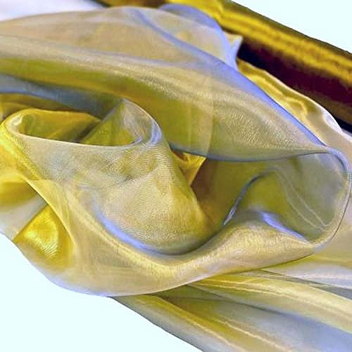 TOLKO 1m Organza Stoffe zum Nähen Meterware | Hauch Zart, Fein, Durchsichtig | zum Dekorieren Basteln 145cm breit | leichter Glanz Stoff für Gardine Vorhänge Tischdecken Deko Schals (Gold Blau)