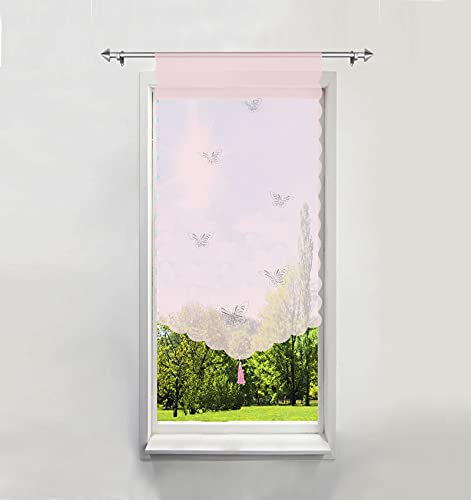 BAILEY JO 1Pièce Rideau Brise-bise LxH/60x120CM Rose avec Papillons Découpage Laser Rideau Passe Tringle Décoration de Fenêtre