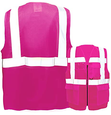 Warnweste mit Reißverschluss und Taschen * Ohne Druck (nur Weste) * Farbe & Größe: Pink/Größe M * Aufdruck selbst gestalten * Bedruckt mit Design Foto Text Logo