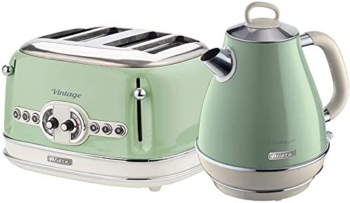 Ariete Breakfast Pack Ariete ARPK20 Retro Style Jug Kettle and 4 Slice Toaster Set, Vintage Design, Green