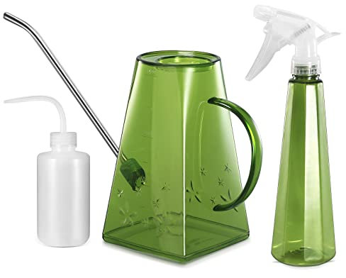 Goowin 1.4 L Watering Can for Indoor/Outdoor Plants, with Bonus 500 mL Spray Bottle & 250 mL Squeeze Bottle (Green)