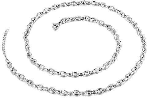 Daesar Silber Kette Biker 64CM, Halskette Herren Edelstahl Bohnenkette 5MM Breite
