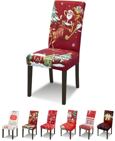 Lydevo Xmas Weihnachtlich Stuhlhussen 4er Set Stretch Stuhlhussen für Esszimmerstühle Stuhlhussen für Schwingstühle Waschbarer Abnehmbarer Stuhlbezug für Weihnachtliche Christmas,Santa Bordeaux