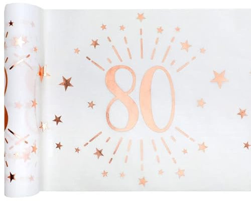 NEU Tischläufer Happy Birthday 80, weiß-rosé-Gold, 30cm x 5m