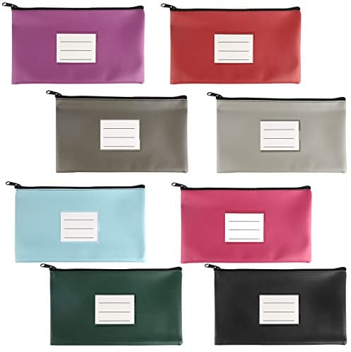 LALAGO 8 Stück Geldbeutel Geldtasche, Geldtaschen Banktasche, PU Dokumententasche mit Reißverschluss, Zipper Kosmetiktasche(schwarz + rot + rosa + lila + grün + himmelblau + hellgrau + quarzgrau)