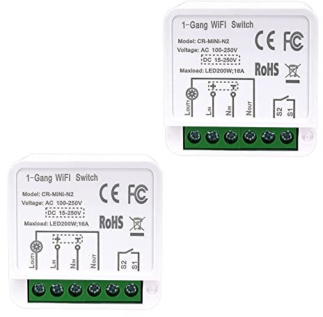 Interruptor de luz inteligente COLOROCK MINI de 2 vías wifi inteligente controlado por Smart Life/Tuya App, compatible con Alexa Echo y Google Home, soporte de 1 vía o 2 vías (2 unidades)
