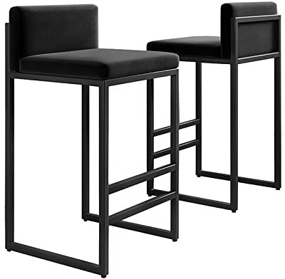 lirrebol Moderne Samt Barhocker 2er Set Frühstücksthekenstühlen mit Rückenlehne, Barstühle Hohe Hocker für Kücheninseln/Home Bar, Sitzhöhe 55cm