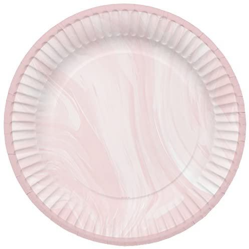 Folat 61915 Vajilla de fiesta Platos Fiesta Ø 23cm 8 piezas Rosa Mármol - Platos de papel para Cumpleanos, Fiesta infantil, Despedida de Soltera, Compromiso, Boda, Aniversario