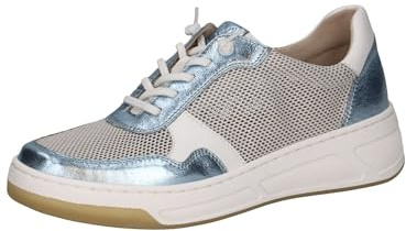 CAPRICE Damen Sneaker flach mit Schnürsenkeln Low Top, Blau (White/Lt.Blue), 42 EU