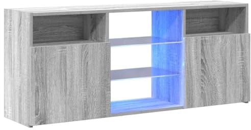 vidaXL TV Schrank mit LED-Leuchten Lowboard TV Möbel Tisch Board Sideboard Fernsehtisch Fernsehschrank HiFi-Schrank Grau Sonoma 120x30x50cm