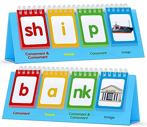 CVCC & CCVC Flip-Charts, 40 Wörter-Builder-Phonic-Spiele Freistehende Flip-Chart-Manipulative-Rechtschreibspielzeug, pädagogisches Lernwerkzeug für Schüler, Lehrer und Schulbedarf