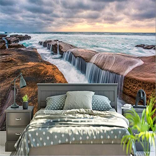 Murale Paysage De Cascade De Roche De Mer En Bord De Mer Papier Peint 3D Mural Papier Salon Chambre Mur Décoratif 3D Papier Peint Coller Salon Le Mur Pour Chambre Mu 250 (largeur) x 175 (hauteur) cm