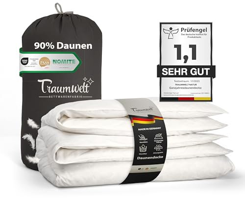 Traumwelt Natur Made in Germany Daunendecke 240x220 cm aus 90% Daunen und 10% Federn, winterdecke, Allergiker geeignet (nomite), Öko-Tex 100 Klasse 1 Zertifiziert, Downpass