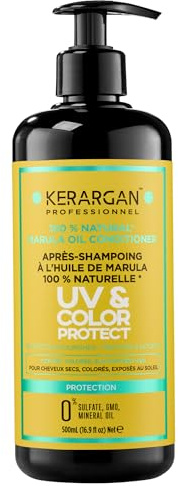 Kerargan - Après-Shampoing Protecteur UV & Couleur à l'Huile de Marula pour Cheveux Secs et Colorés - Démêle, Hydrate, Renforce - Sans Sulfate, GMO, Huile Minérale - 500ml