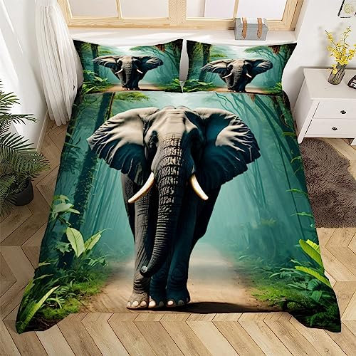 3D Elefanten Bettwäsche 135x200 Wilde Tiere Weiche Microfaser Bettwäsche-Sets 3 Teilig Bettbezug Set mit Reißverschluss Bettbezüge und 2 Kissenbezug 80x80 cm