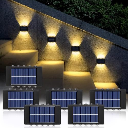 Anyingkai Aplique solar exterior,6 Piezas Luces Solares De Pared Para Exteriores,Aplique solar LED Luz de Pared Up & Down,Para Escaleras Terraza Patio Jardín, IP65 Impermeable