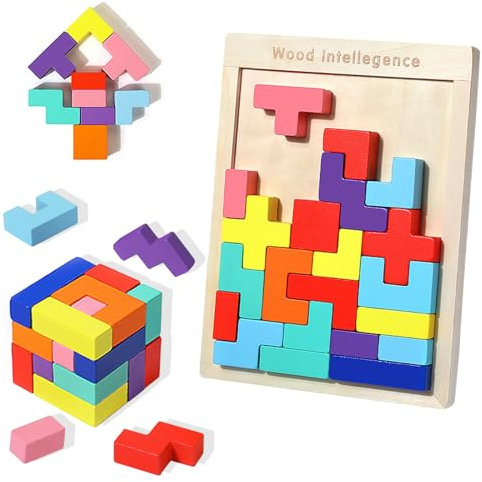 EACHHAHA Montessori Spielzeug ab 4 5 6 Jahr,3D-Holzpuzzle,30 Stück Intelligenz bunten Bausteinen,Fördert räumliche Vorstellungskraft und logisches Denken,Verdickung,Verstärkung,Geschenke für Kinder