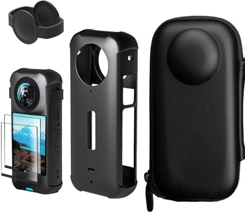 DGUSO Insta360 X3 6-in-1 Kit mit Linsenschutz, Tasche mit Case und Karabiner, Displayschutz für Action-Kamera