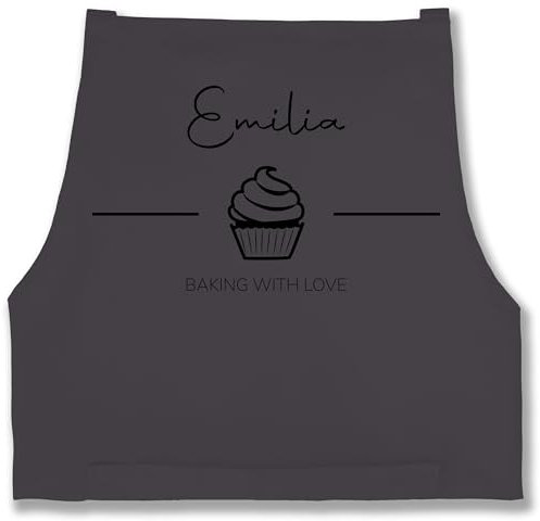 Schürze - Backschürze - Baking with Love mit Namen - 85x69 - Anthrazit - personalisierte geschenke küche bäckerschürze damen koch liebe kochschürze weihnachtsschürzen schürzen zum backen
