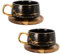 INTIRILIFE tazas juego de 2 - tazas de cerámica en diseño de mármol negro con oro - 200 ml a 300 ml - tazas de café con posavasos de madera - tazas de té idea de regalo para el café té cacao leche