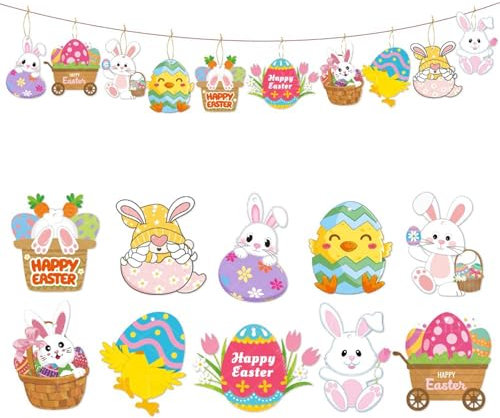 Juego de 10 Adornos de Pascua, Conejo, Cesta de Zanahoria, Decoraciones para Decoraciones de Fiesta de Pascua para Uso en Interiores y Exteriores, Ideas de decoración de Huevos de